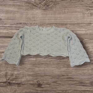 Blue Rain Chunky Cropped Pullover Cable Knit Sweater Cream  Scalloped